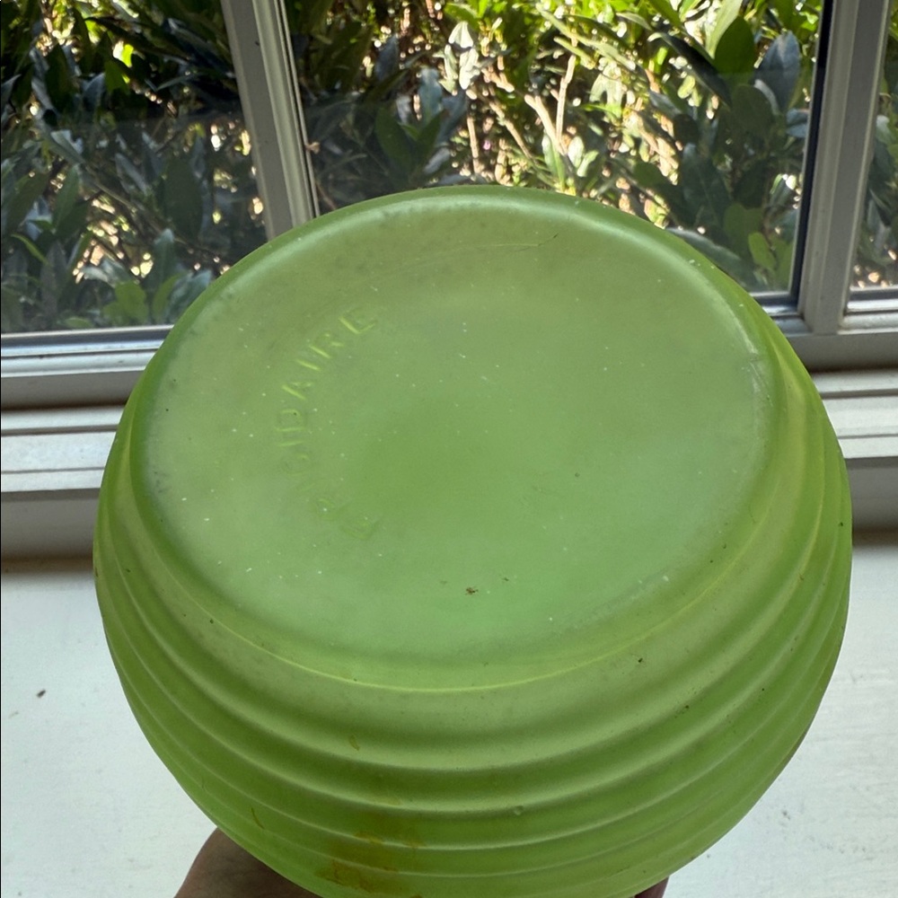 Vintage Uranium Glass Carafe Vase Frigidaire Green Satin Ribbed 1930s Bottle 9" - Picture 8 of 9